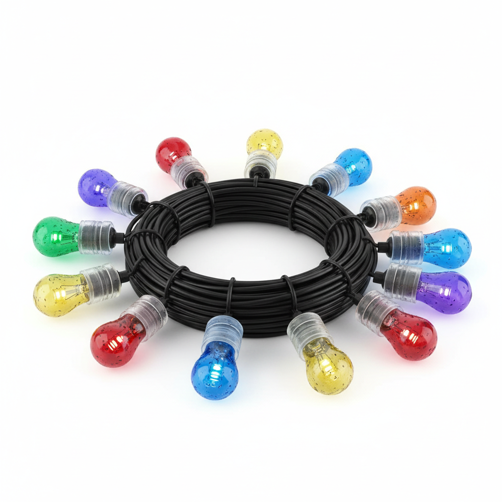 Outdoor LED string lights product shot on white background