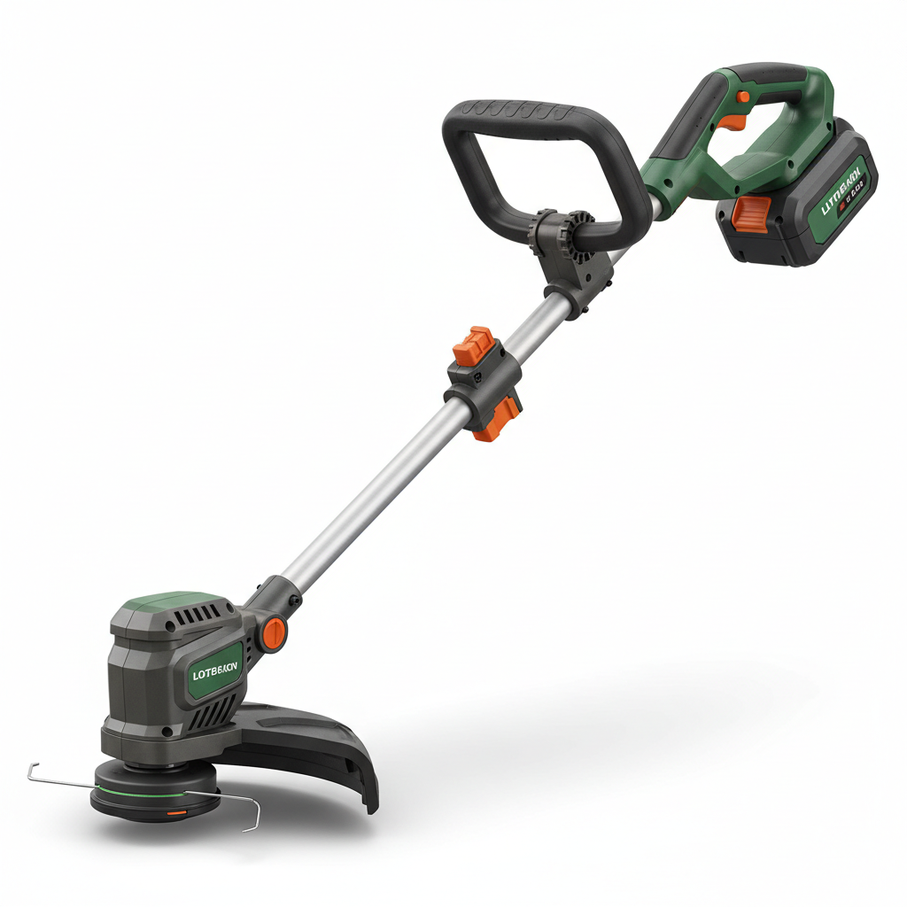 Cordless string trimmer product shot on white background