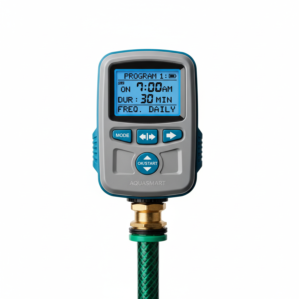 Smart water hose timer product shot on white background