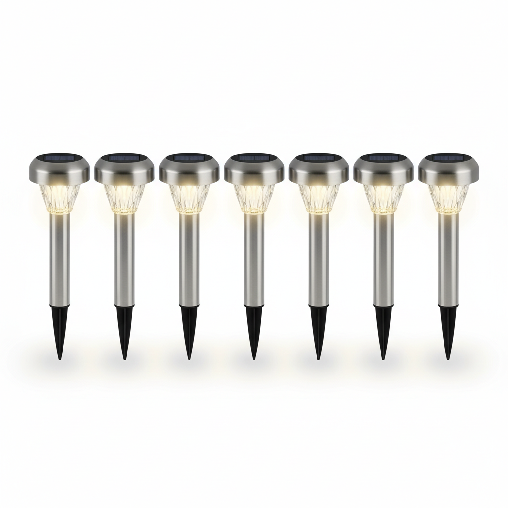 Six solar pathway lights product shot on white background